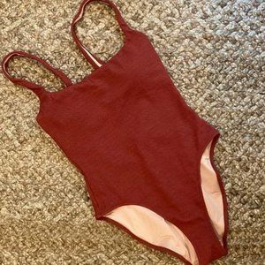 NWT J. Crew Long Torso Textured squareneck one-piece, Clay